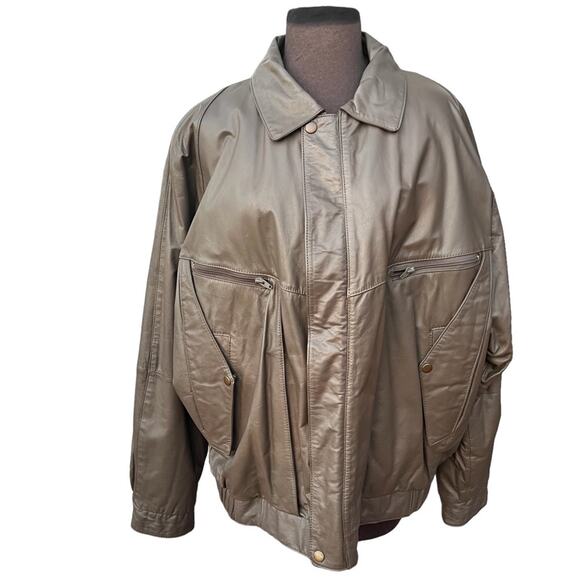 Vtg Brown Leather Zip Front Classic Biker Bomber Jacket Mens Size 2XL Indie - Picture 1 of 7